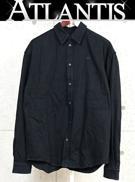 BALENCIAGA BB Logo Long Sleeve Shirt Black Size XS