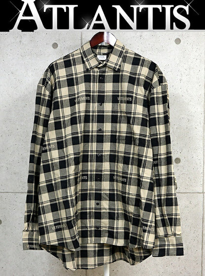 VETEMENTS Oversized Cotton Check Shirt Beige Size XS
