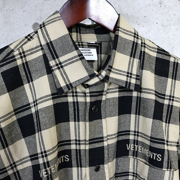 VETEMENTS Oversized Cotton Check Shirt Beige Size XS