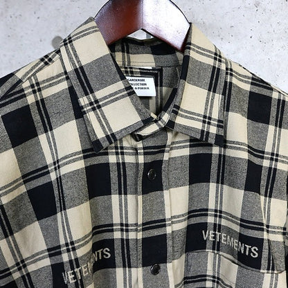 VETEMENTS Oversized Cotton Check Shirt Beige Size XS