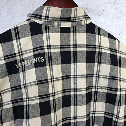 VETEMENTS Oversized Cotton Check Shirt Beige Size XS