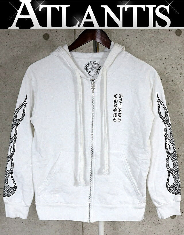 CHROME HEARTS CH Plus Flame Zip Hoodie White Size XS