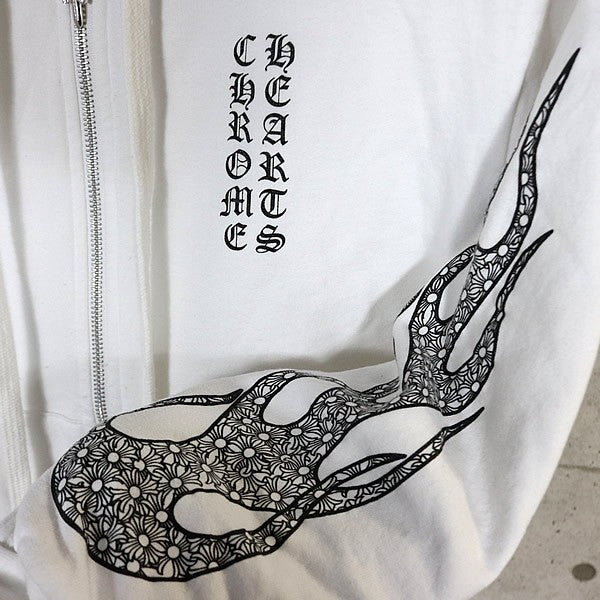 CHROME HEARTS CH Plus Flame Zip Hoodie White Size XS