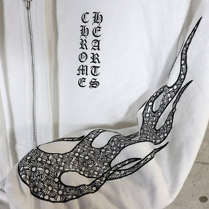 CHROME HEARTS CH Plus Flame Zip Hoodie White Size XS