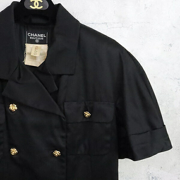 CHANEL Vintage Double-Breasted Cotton Dress Black