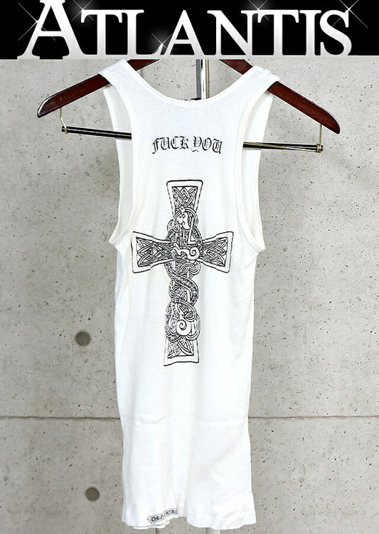 CHROME HEARTS T-Bar FUCK YOU Celtic Cross Top White Size S