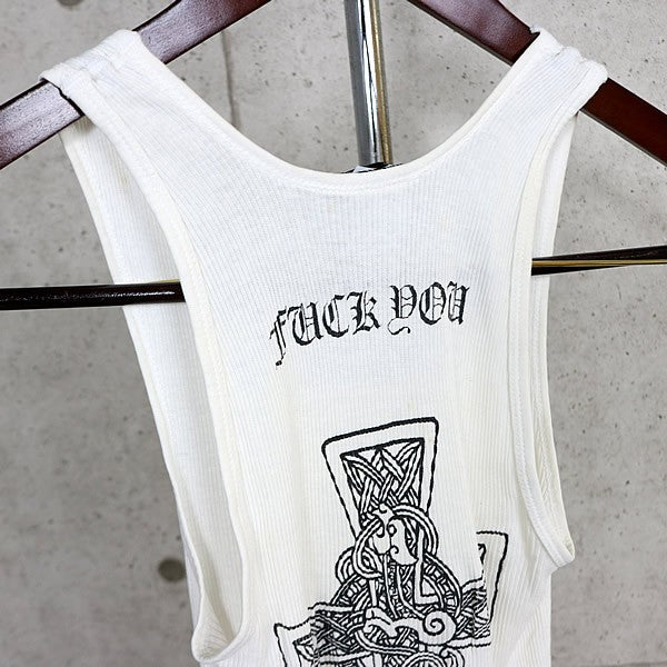 CHROME HEARTS T-Bar FUCK YOU Celtic Cross Top White Size S