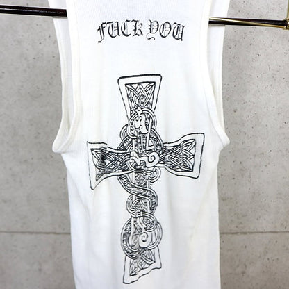 CHROME HEARTS T-Bar FUCK YOU Celtic Cross Top White Size S