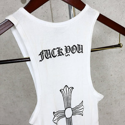 CHROME HEARTS T-Bar FUCK YOU Large Cross Top White Size S