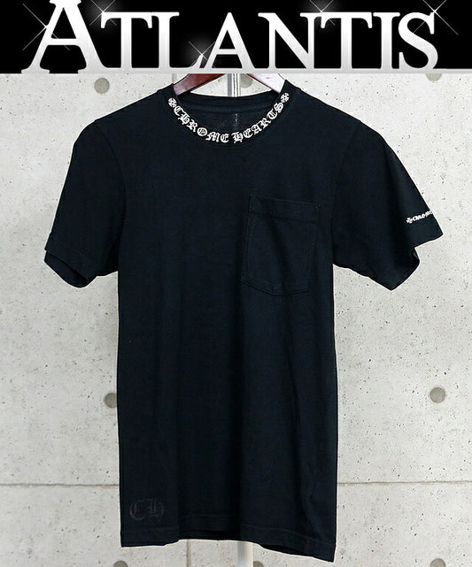 CHROME HEARTS Neck Logo Print Pocket T-Shirt Black Size XS
