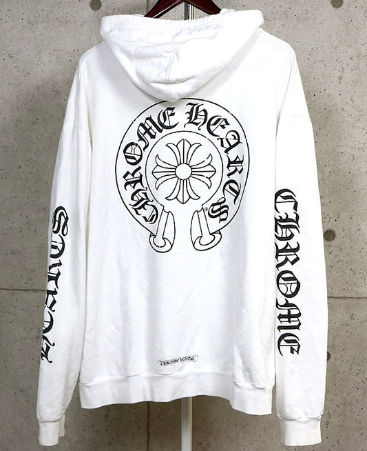CHROME HEARTS CH+ Horseshoe All-over Hoodie White Size XL