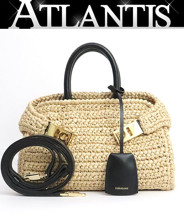 Salvatore Ferragamo Hug XS Raffia Bag Brown Size ONE SIZE