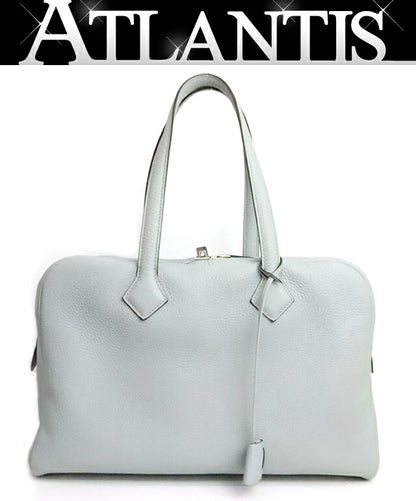 HERMES Victoria 35 Taurillon Clemence Bag Blue Size ONE SIZE