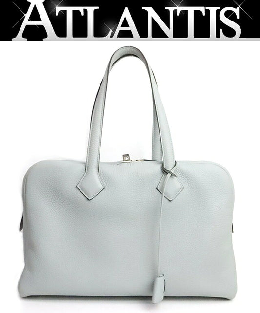 HERMES Victoria 35 Taurillon Clemence Bag Blue Size ONE SIZE