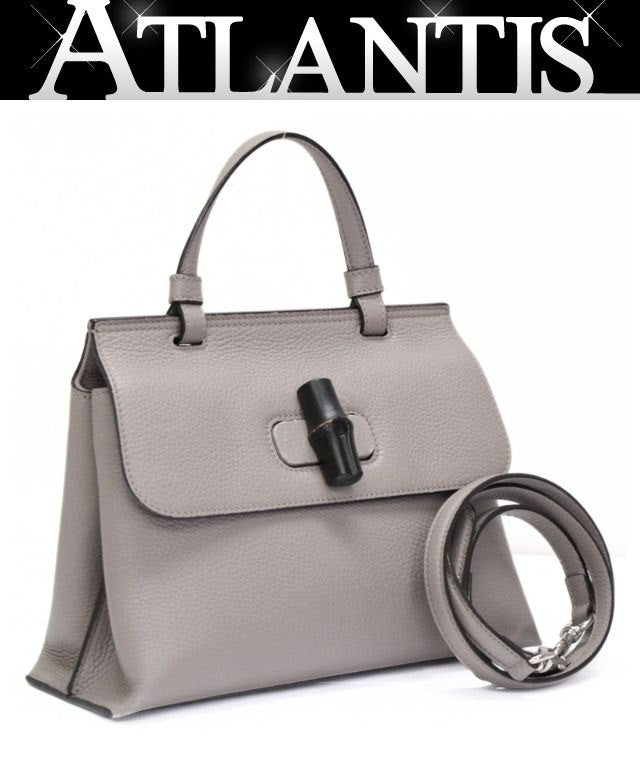 GUCCI Bamboo Daily Leather 2-Way Bag Gray Size ONE SIZE
