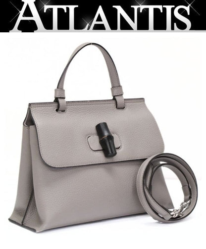 GUCCI Bamboo Daily Leather 2-Way Bag Gray Size ONE SIZE