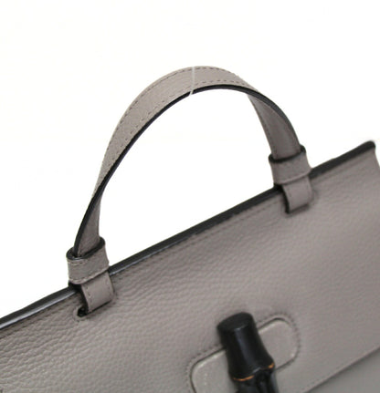 GUCCI Bamboo Daily Leather 2-Way Bag Gray Size ONE SIZE
