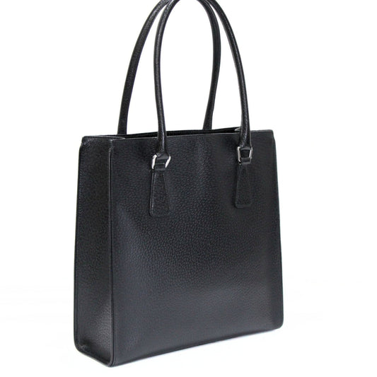 PRADA Triangle Logo Leather Tote Bag Black Size ONE SIZE