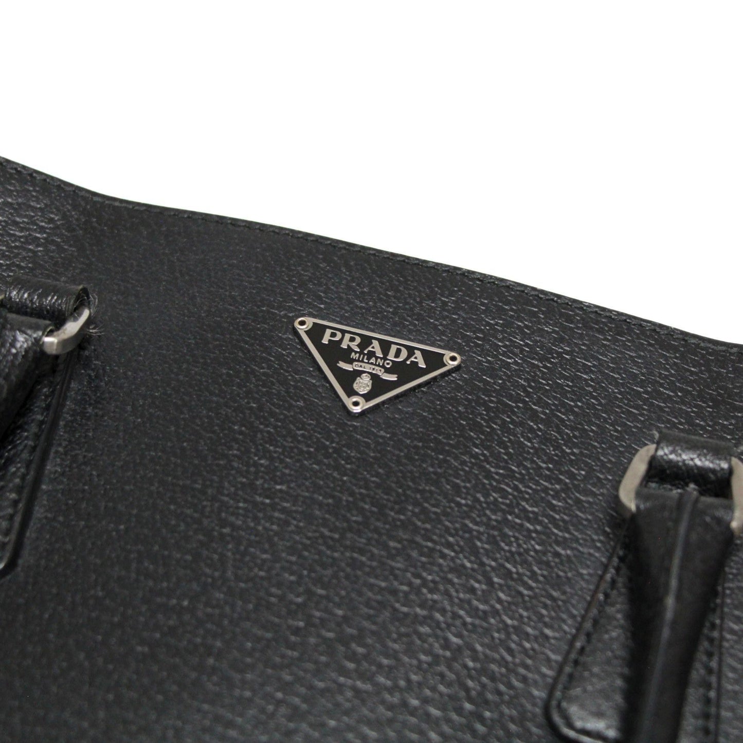 PRADA Triangle Logo Leather Tote Bag Black Size ONE SIZE