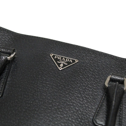 PRADA Triangle Logo Leather Tote Bag Black Size ONE SIZE
