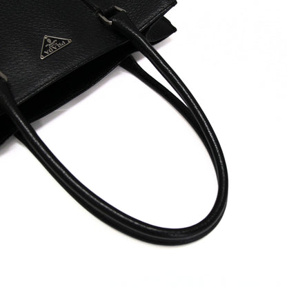 PRADA Triangle Logo Leather Tote Bag Black Size ONE SIZE
