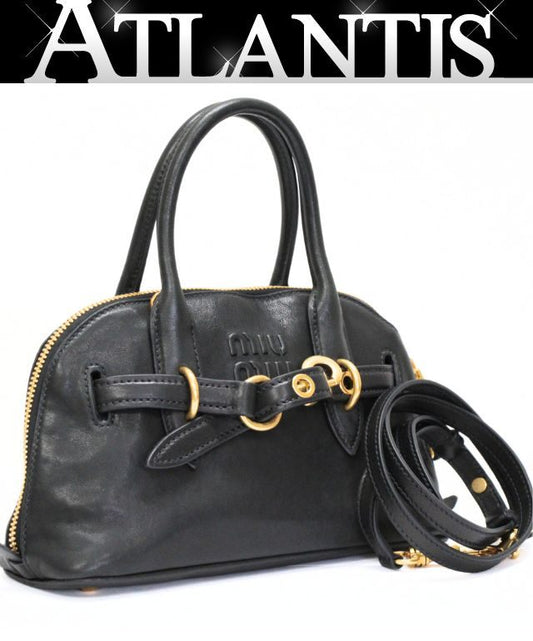 miu miu Aventure Leather 2-Way Bag Black Size ONE SIZE