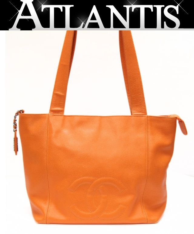 CHANEL Coco Mark Caviar Skin Bag Orange Size ONE SIZE