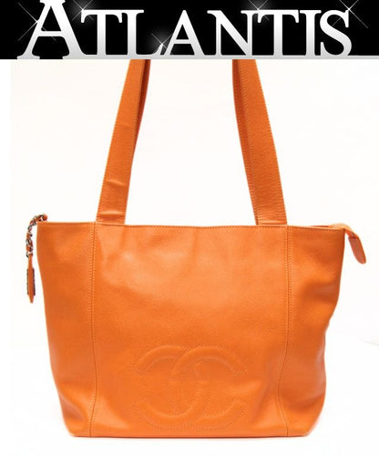 CHANEL Coco Mark Caviar Skin Bag Orange Size ONE SIZE