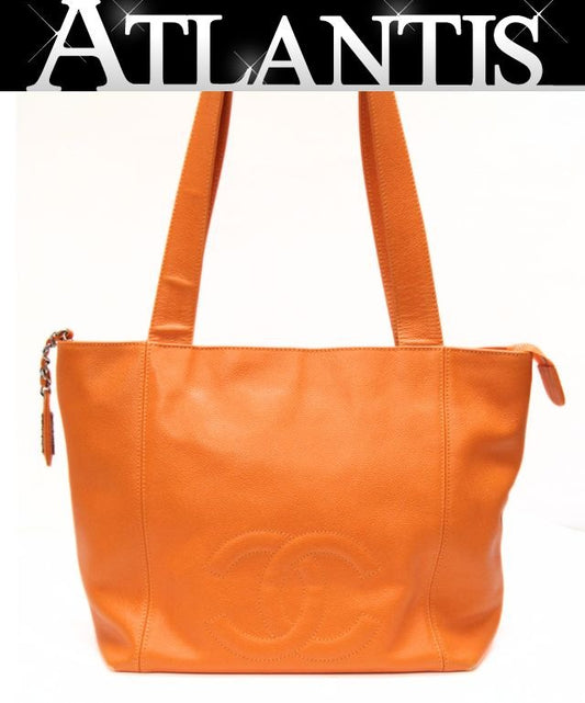 CHANEL Coco Mark Caviar Skin Bag Orange Size ONE SIZE