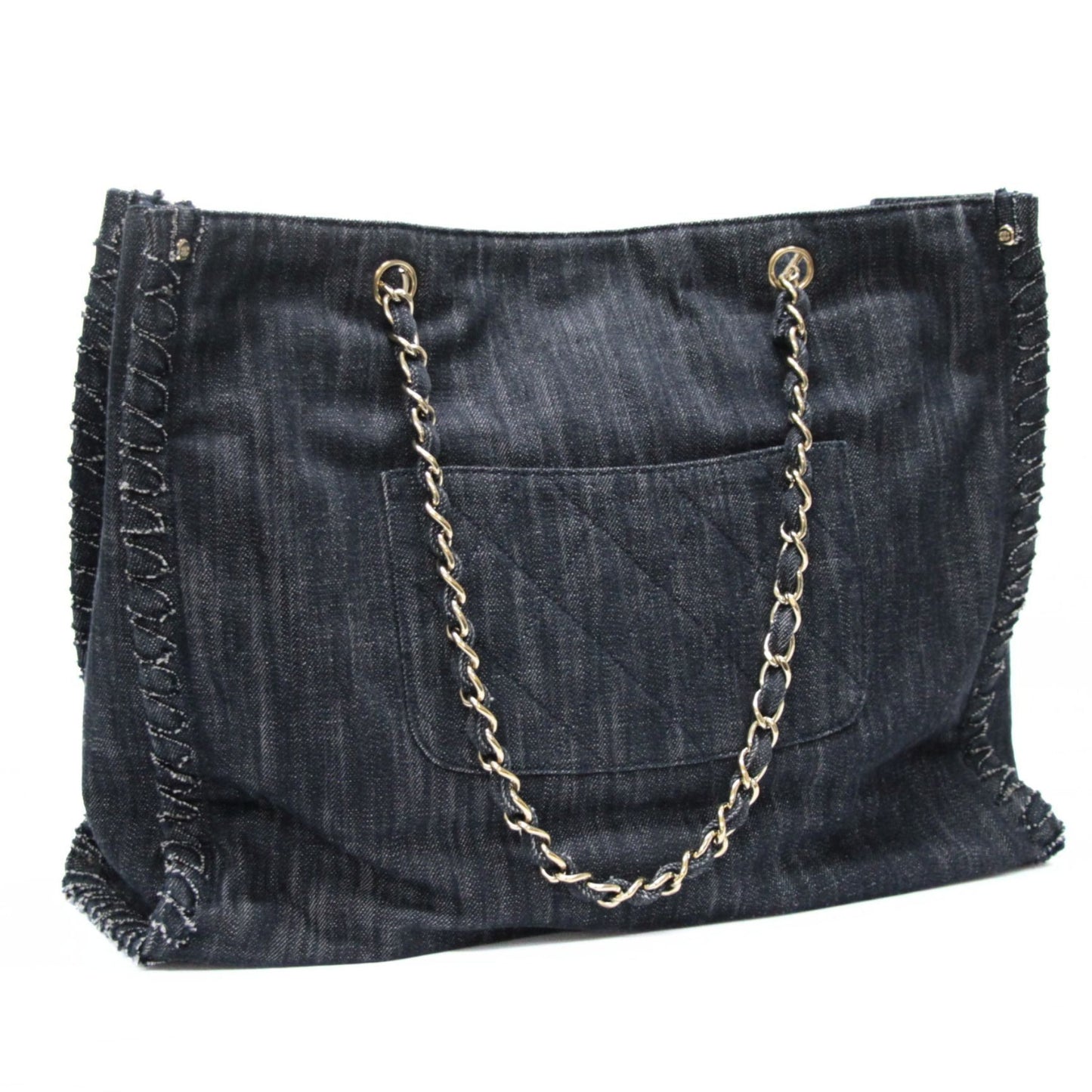 CHANEL Night Flight Denim Chain Tote Bag Navy