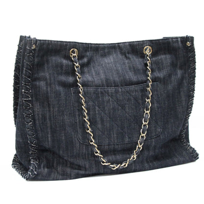 CHANEL Night Flight Denim Chain Tote Bag Navy