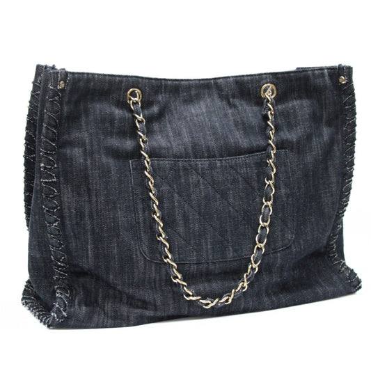 CHANEL Night Flight Denim Chain Tote Bag Navy