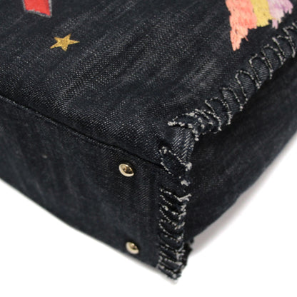 CHANEL Night Flight Denim Chain Tote Bag Navy