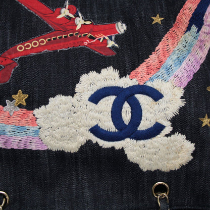 CHANEL Night Flight Denim Chain Tote Bag Navy