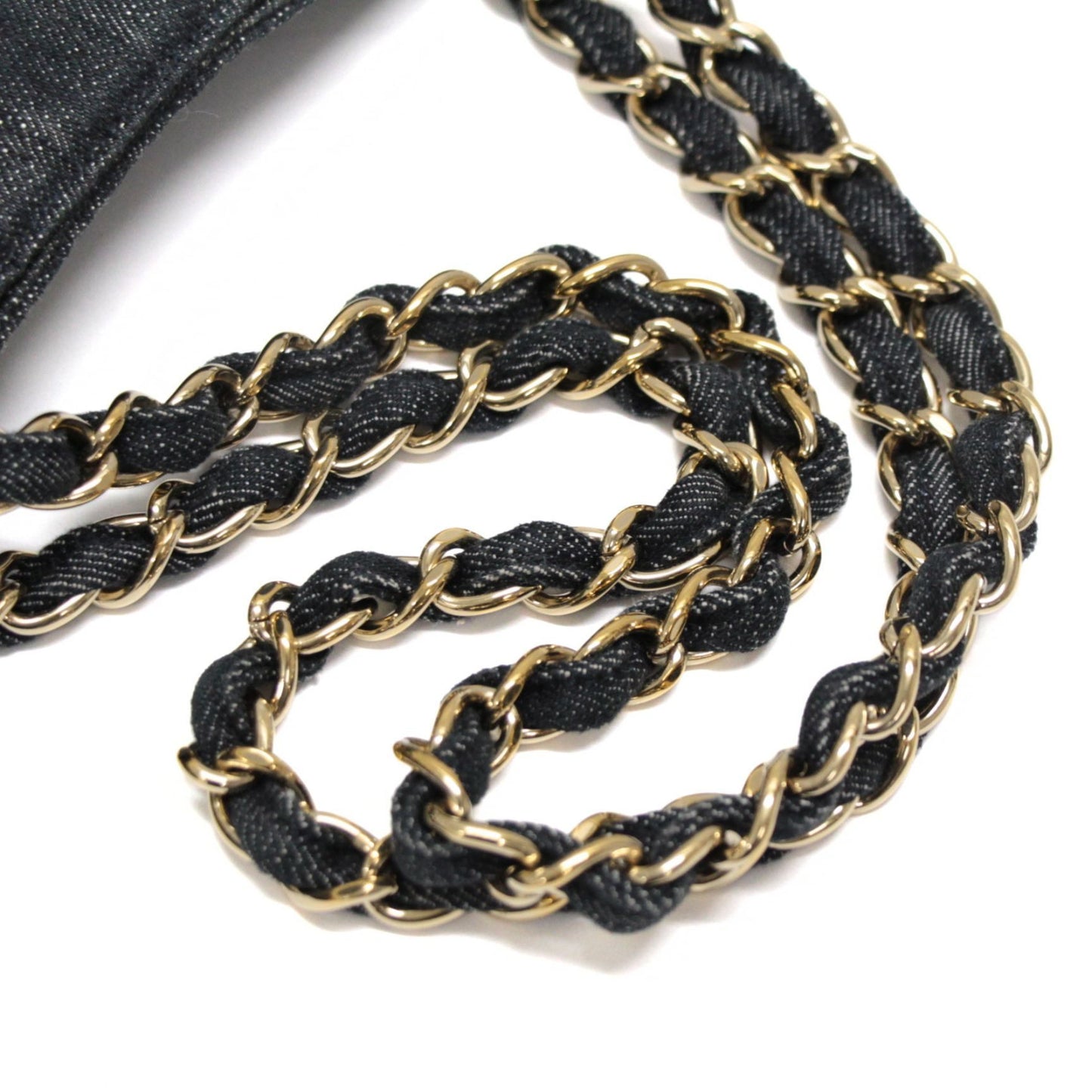 CHANEL Night Flight Denim Chain Tote Bag Navy