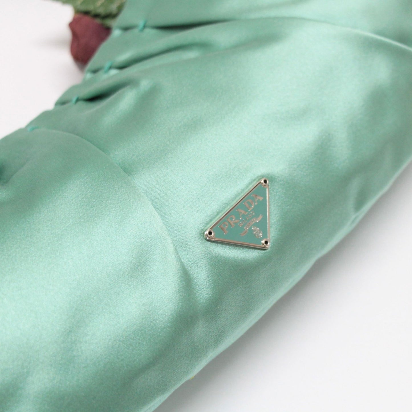 PRADA Flower Silk Satin Shoulder Light Green Shoulder Bag Size ONE SIZE