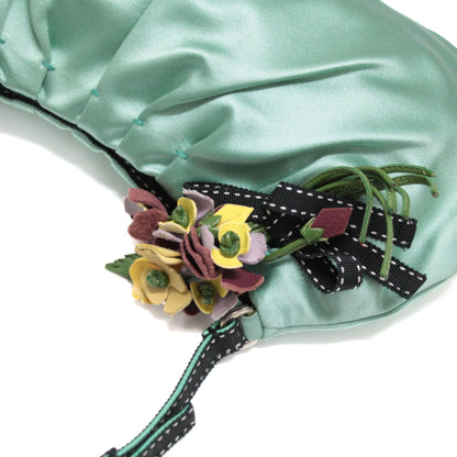 PRADA Flower Silk Satin Shoulder Light Green Shoulder Bag Size ONE SIZE