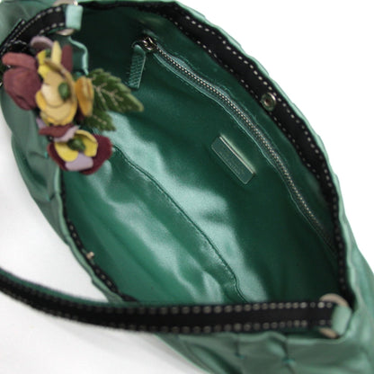 PRADA Flower Silk Satin Shoulder Light Green Shoulder Bag Size ONE SIZE