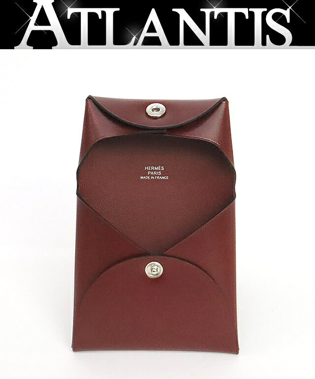 HERMES Bastia Coin Pouch Box Calf Rouge H Size ONE SIZE
