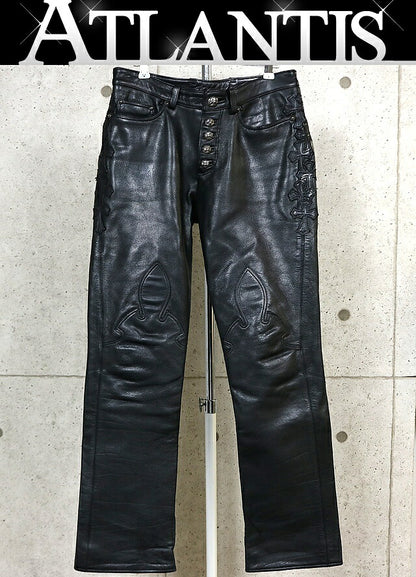 CHROME HEARTS Flare Knee Leather Cross Patch Black Size 30