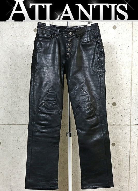 CHROME HEARTS Flare Knee Leather Cross Patch Black Size 30