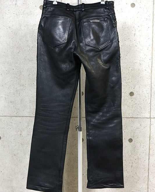 CHROME HEARTS Flare Knee Leather Cross Patch Black Size 30