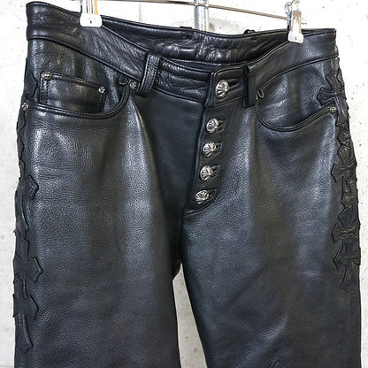 CHROME HEARTS Flare Knee Leather Cross Patch Black Size 30