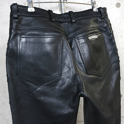 CHROME HEARTS Flare Knee Leather Cross Patch Black Size 30