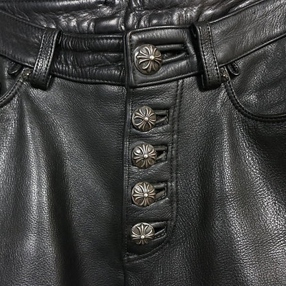 CHROME HEARTS Flare Knee Leather Cross Patch Black Size 30