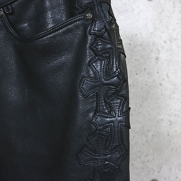 CHROME HEARTS Flare Knee Leather Cross Patch Black Size 30