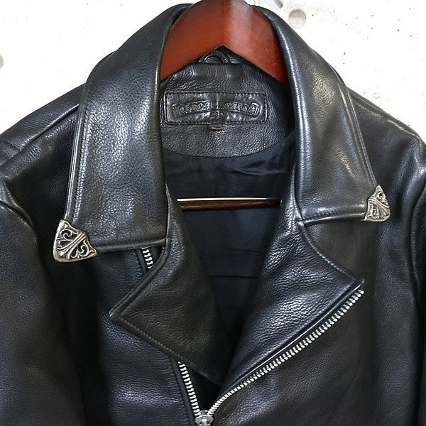 CHROME HEARTS Old Basic Moto Leather Jacket Black Size XS