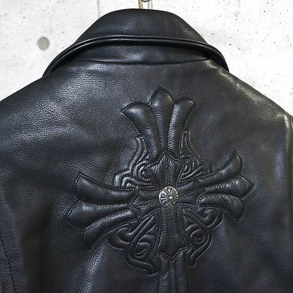 CHROME HEARTS Old Basic Moto Leather Jacket Black Size XS