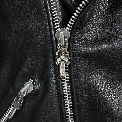 CHROME HEARTS Old Basic Moto Leather Jacket Black Size XS