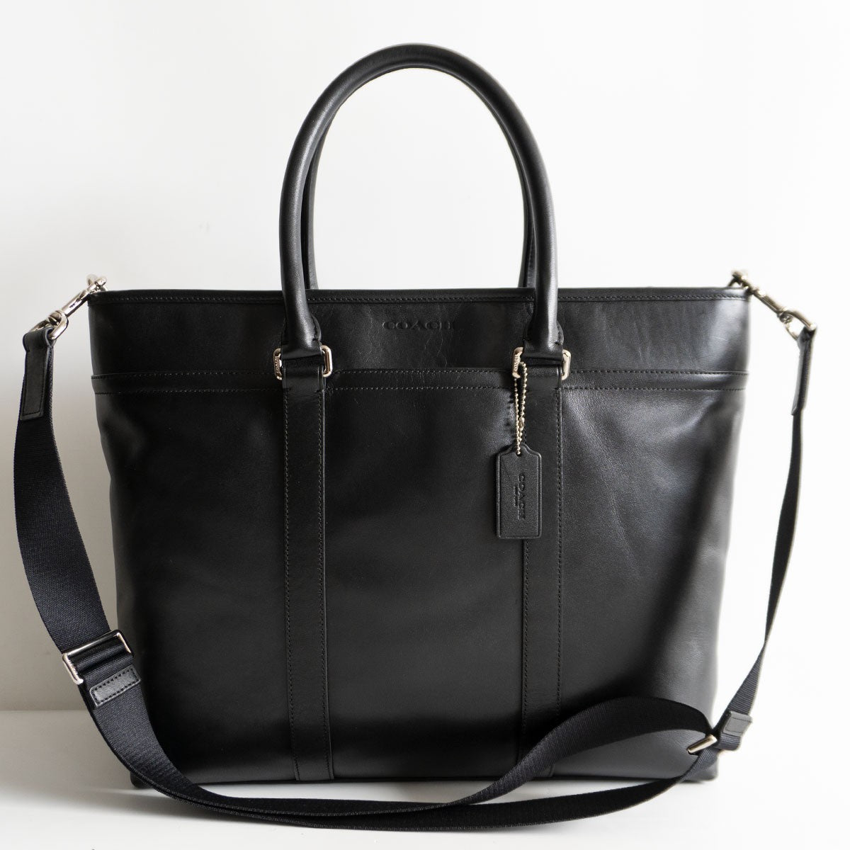 Coach 2-way Leather Tote Bag Black